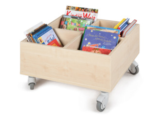 Bücherkiste CuBe, 4 Fächern auf der Oberseite, fahrbar