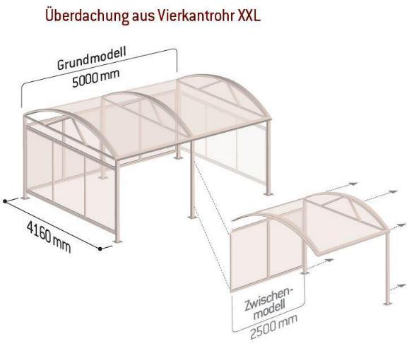 Fahrradüberdachung Vierkantrohr XXL Maße