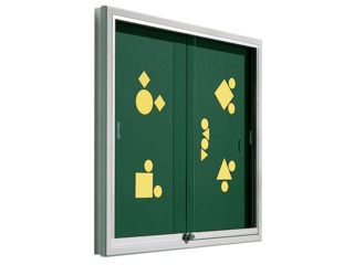 Informationsvitrine aus Premium Stahlemaille mit gr&uuml;ner R&uuml;ckwand