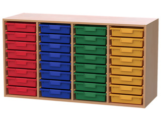 Materialcontainer als Aufsatz, 4-reihig, Boxen auf Schienen