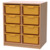 Materialcontainer mit Sockel, 2-reihig, Boxen auf Schienen