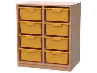 Materialcontainer mit Sockel, 2-reihig, Boxen auf Schienen