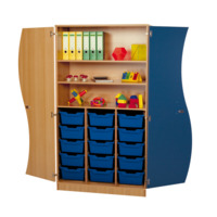 Hochschrank mit Wellentüren, 15 hohe ErgoTray Boxen & 2 Einlegeböden