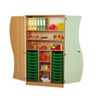 Hochschrank mit Wellentüren, 20 flache ErgoTray Boxen & 4 Einlegeböden