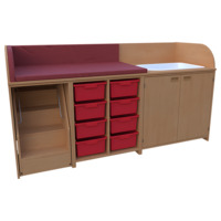 Wickel- und Badekommode Breite 210 cm /Treppe, 2x4 Boxen, 2 T&uuml;ren, Badebecken