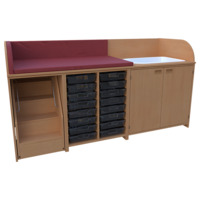 Wickel- und Badekommode Breite 210 cm /Treppe, 2x8 Boxen, 2 T&uuml;ren, Badebecken