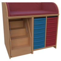 Wickelkommode Breite 114 cm /Treppe, 2x7 flache Modulboxen