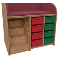 Wickelkommode Breite 120 cm /Treppe, 2x4 hohe Boxen auf Schienen