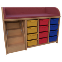 Wickelkommode Breite 154 cm /Treppe, 3x4 hohe Boxen auf Schienen