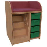 Wickelkommode Breite 86 cm /Treppe, 4 hohe Boxen auf Schienen