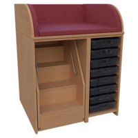 Wickelkommode Breite 86 cm /Treppe, 8 flache Boxen auf Schienen
