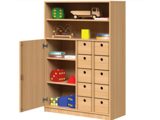 Werkraumschrank, 10 Holzkästen