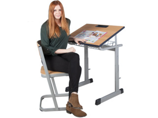 Zweier-Schülertisch  mit Schichtstoffplatte, schräg- und höhenverstellbar